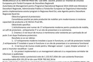 DEZVOLTAREA CAPACITATII DE PRODUCTIE A MOBILIERULUI LA SC MIRTIM PROD SRL