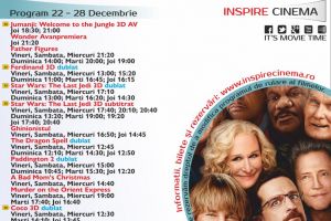 PROGRAM Inspire Cinema Alba Iulia. Ce filme vor rula în perioada 22 – 28 decembrie, la cinematograful din Alba Mall