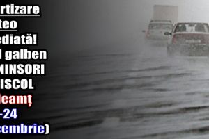 Avertizare meteo imediată! Cod galben de ninsori şi viscol în judeţul Neamţ (23-24 decembrie)