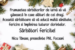 Nicu Tănase, preşedinte PNL Focşani: „Aceste sărbători să vă aducă sănătate şi fericire”