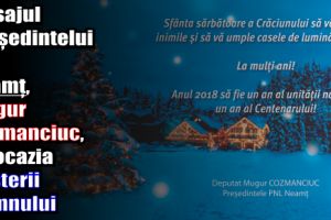 Mesajul preşedintelui PNL Neamţ, Mugur Cozmanciuc, cu ocazia Naşterii Domnului