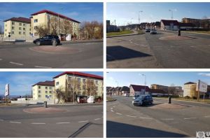 FOTO ȘTIREA TA: Semnalizare originală de Crăciun a unui sens giratoriu din Alba Iulia – tomberon de gunoi în loc de indicatoare rutiere