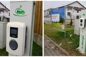 Staţie de încărcare gratuită pentru maşini electrice, în parcarea magazinului Kaufland din Alba Iulia