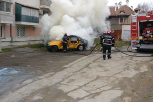Tulcea. Masina distrusa de flacari. Intervin pompierii (galerie foto)