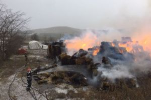 Incendiu la Mihai Bravu-judetul Tulcea. Vantul puternic face dificila misiunea pompierilor 