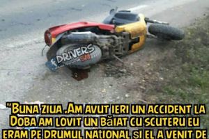 FOTO. Mopedist accidentat grav. Nu s-a asigurat şi a fost izbit în plin de o maşină