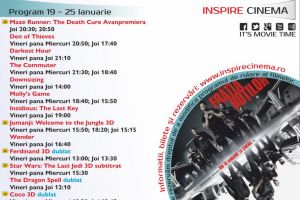 PROGRAM Inspire Cinema Alba Iulia. Ce filme vor rula în perioada 19 – 25 ianuarie 2018