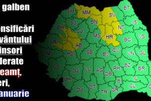Cod galben de intensificări ale vântului şi ninsori moderate în Neamţ, vineri, 19 ianuarie