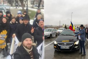 FOTO/ VIDEO: Un grup de protestatari din Alba participă la mitingul de la Bucureşti. Au plecat cu maşinile personale şi s-au alăturat pe drum convoiului participanţilor din alte judeţe