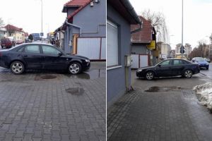 FOTO/ ȘTIREA TA: Trotuar blocat de clienţii unui service auto din Alba Iulia – ”Ce ar trebui să facă pietonul?”