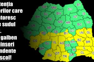 Avertisment pentru şoferii care călătoresc spre sudul ţării. Cod galben de ninsori abundente şi viscol!