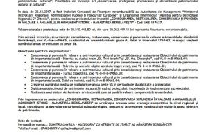 Anunt incepere proiect –  „CONSOLIDAREA, RESTAURAREA, CONSERVAREA ȘI PUNEREA ÎN VALOARE A ANSAMBLULUI MONUMENT ISTORIC – MĂNĂSTIREA BERISLĂVEȘTI”