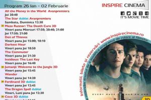 PROGRAM Inspire Cinema Alba Iulia. Ce filme vor rula în perioada 26 ianuarie – 2 februarie 2018