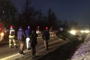 Maşină răsturnată pe E70, în apropiere de Alexandria