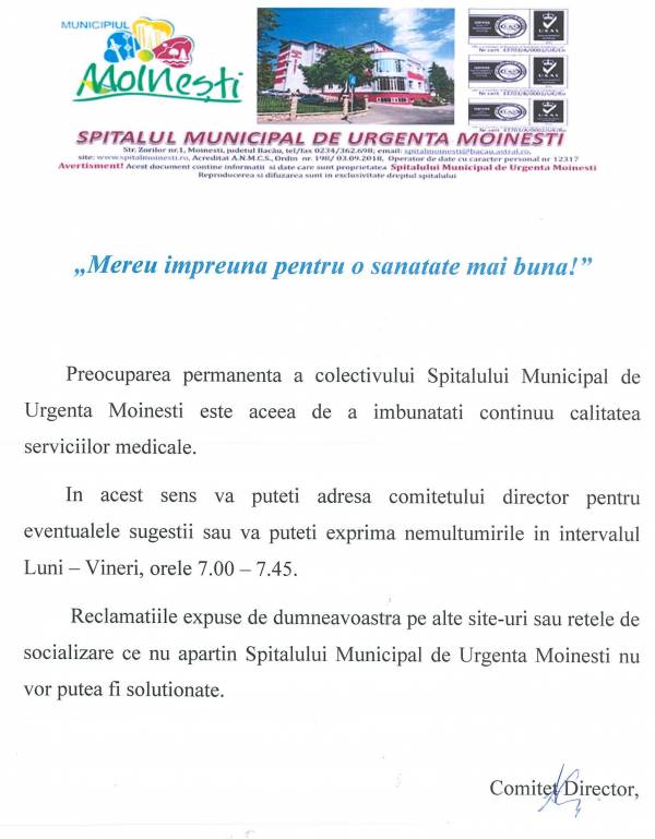 Spital Moinesti, Moineşti